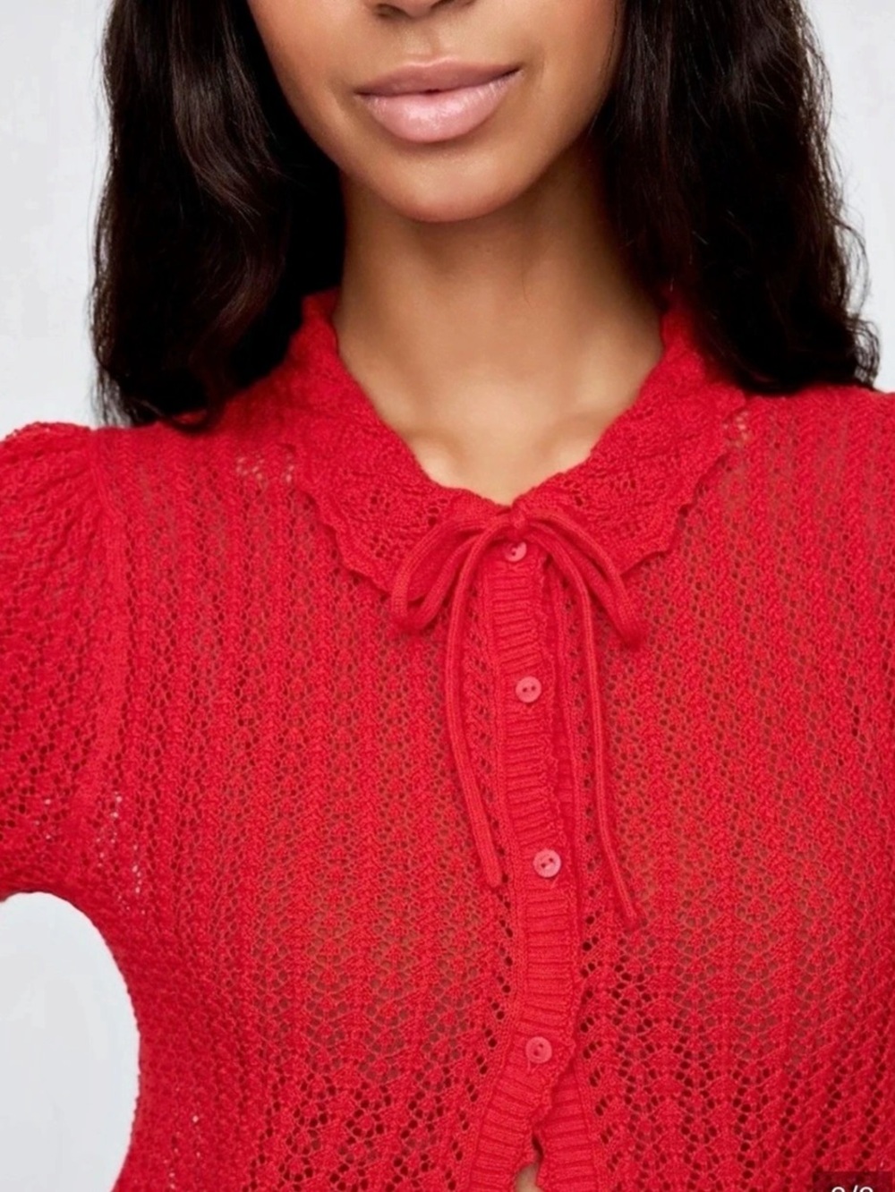 GAP 100% Cotton Pointelle Cardigan Red Size Small - Picture 5 of 7